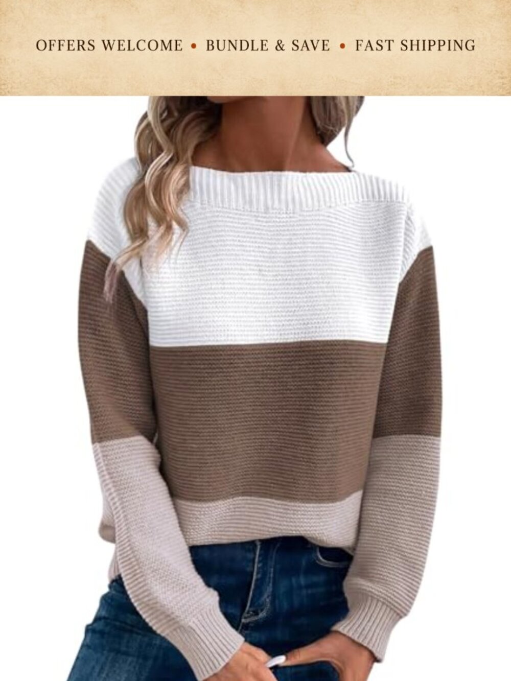100% Polyester Color Block Striped Crew Neck Knitted Pullover Sweater